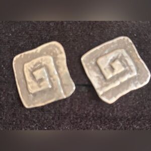 Silver clip earrings. Abstract square design.